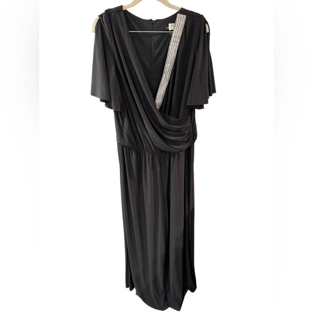 Elegant Black Evening Jumpsuit‎ with Rhinestone Neckline